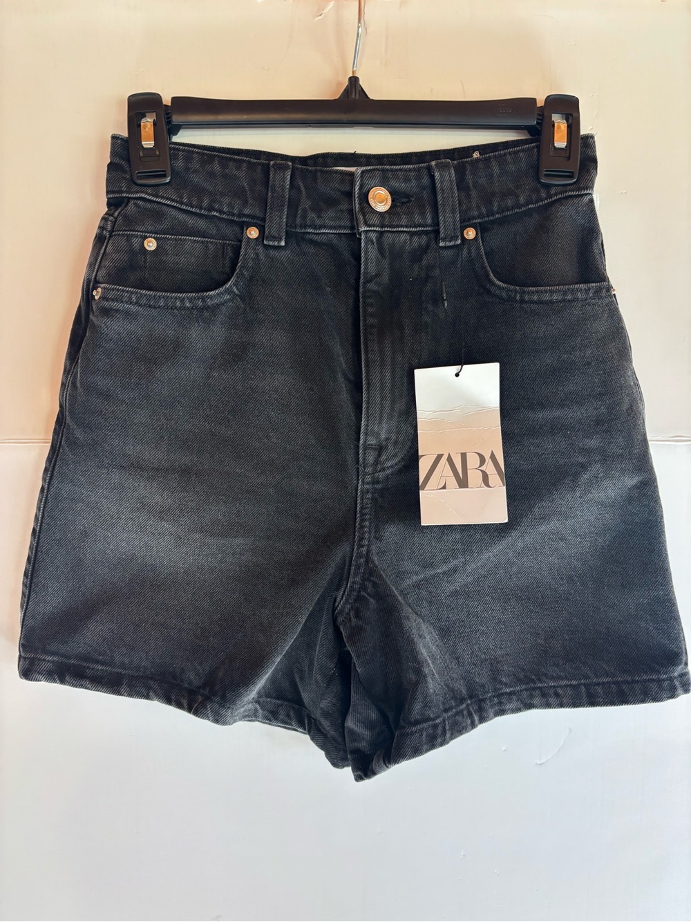 Zara Women’s Black Denim Shorts High Rise 5-Pocket Size 0, NWT